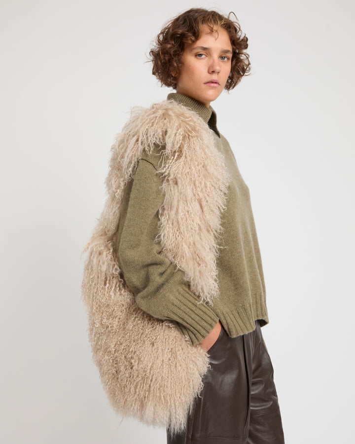 Long-Haired Lamb and Leather Bag