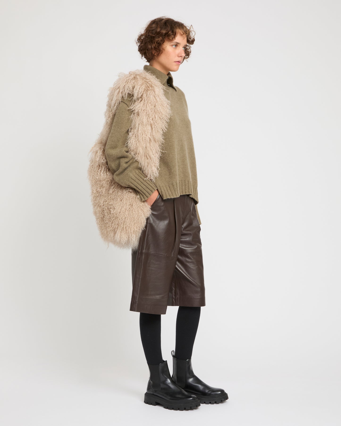 Long-Haired Lamb and Leather Bag