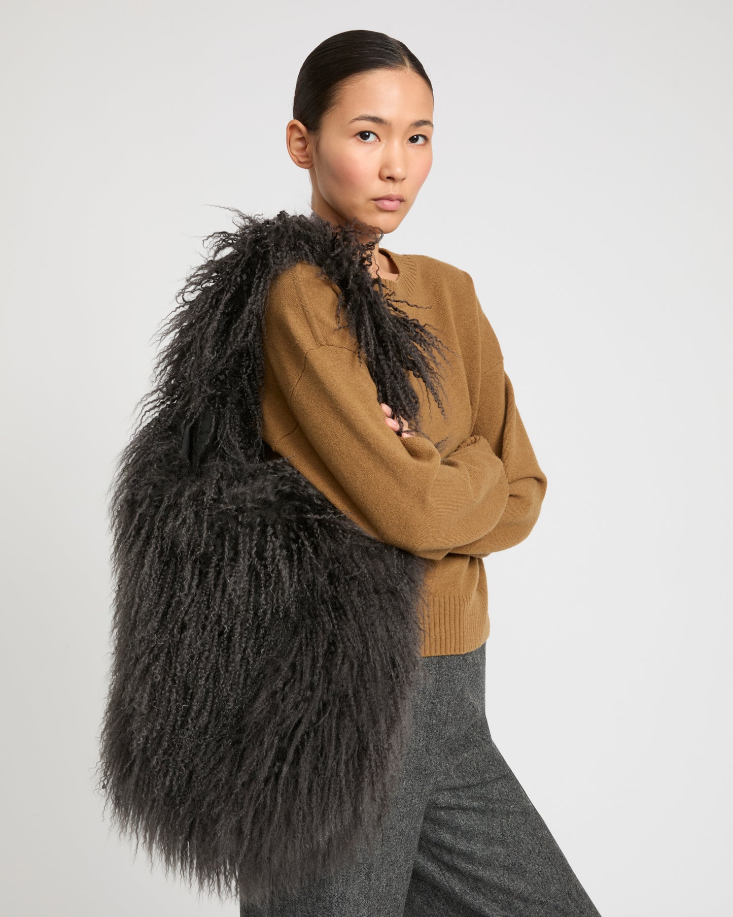 Long-Haired Lamb and Leather Bag