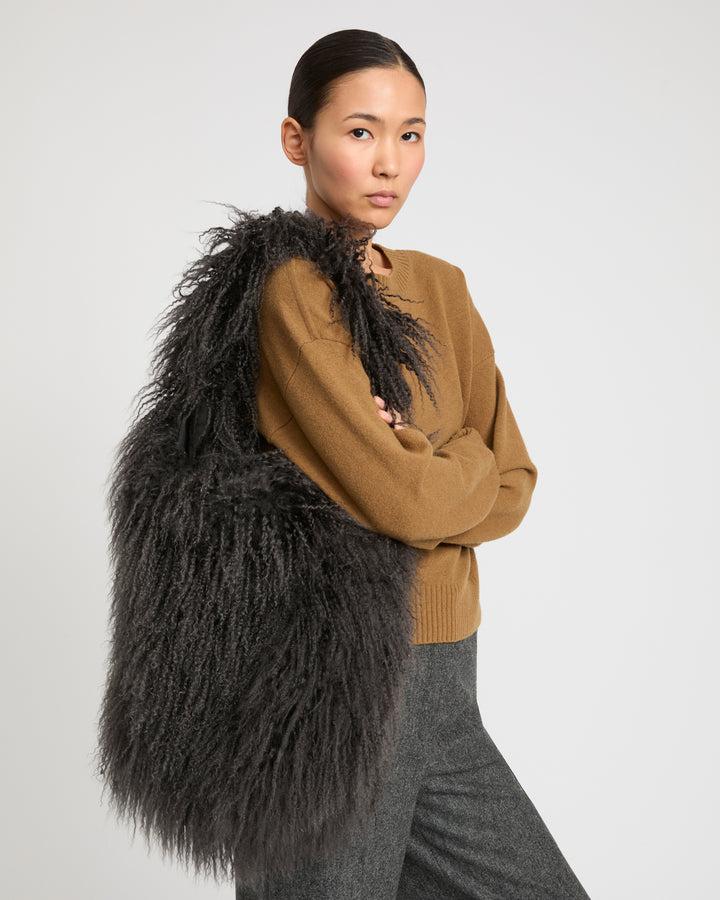 Long-Haired Lamb and Leather Bag