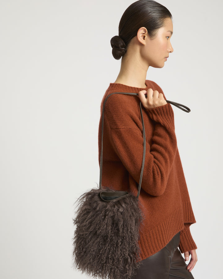 Small Bag in Leather and Mongolian Lambwool
