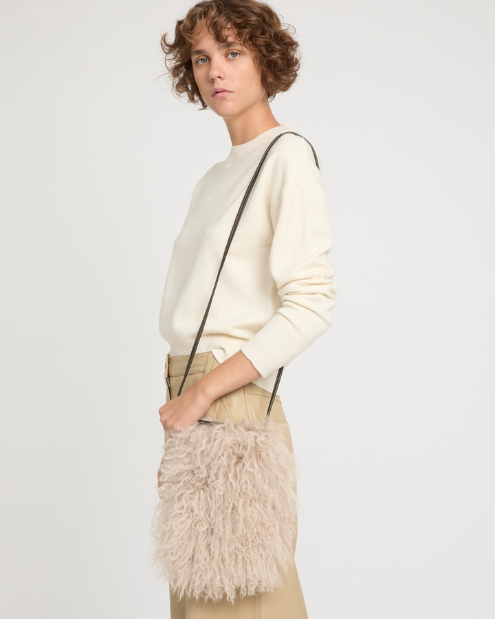 Small Bag in Leather and Mongolian Lambwool