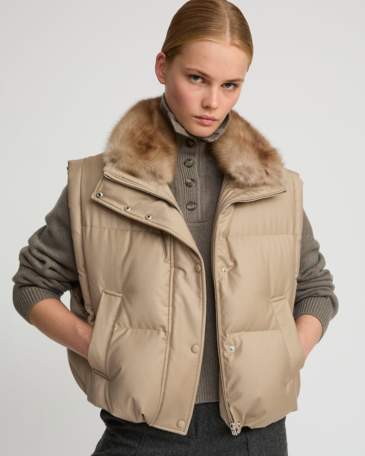 Gilet en flanelle avec col en fourrure de zibeline