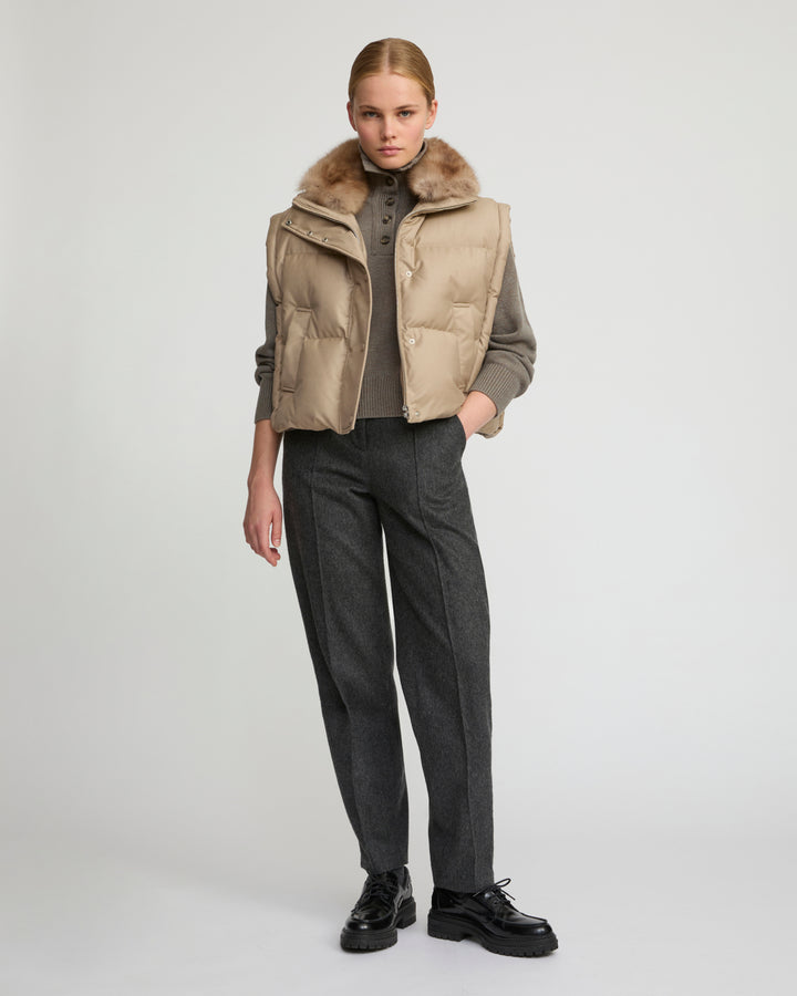 Gilet en flanelle avec col en fourrure de zibeline