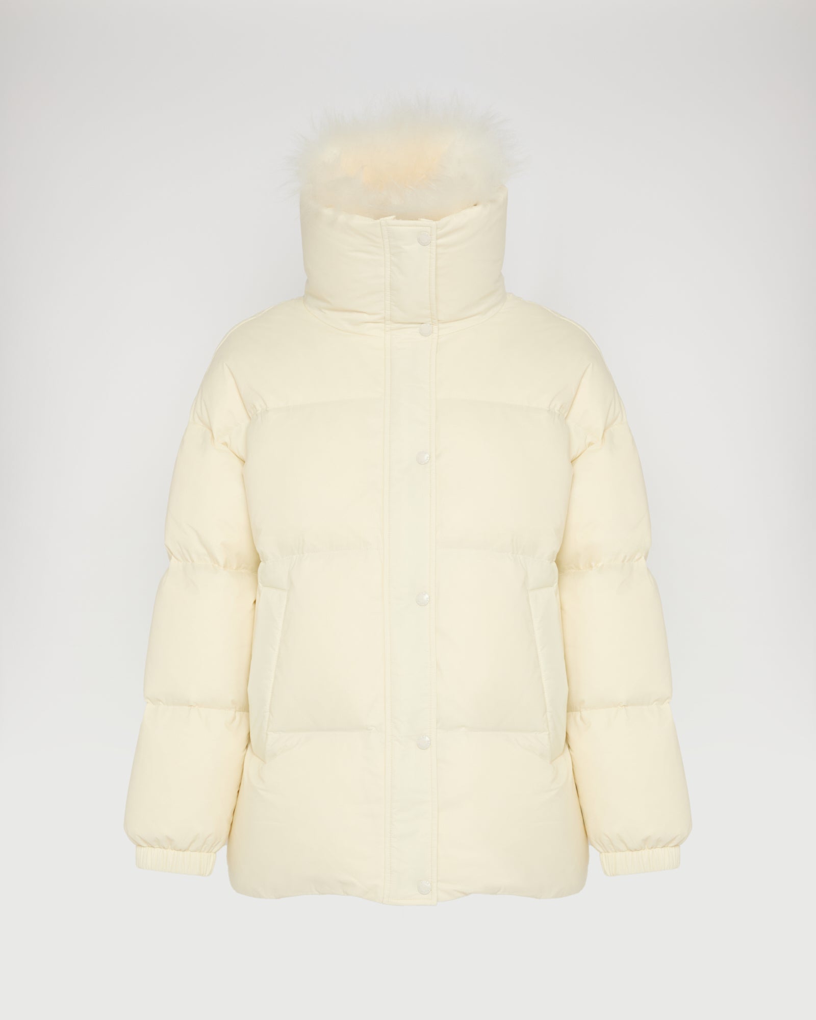 ウィンターセール - ミドル丈ダウンジャケット ラムウールトリミング