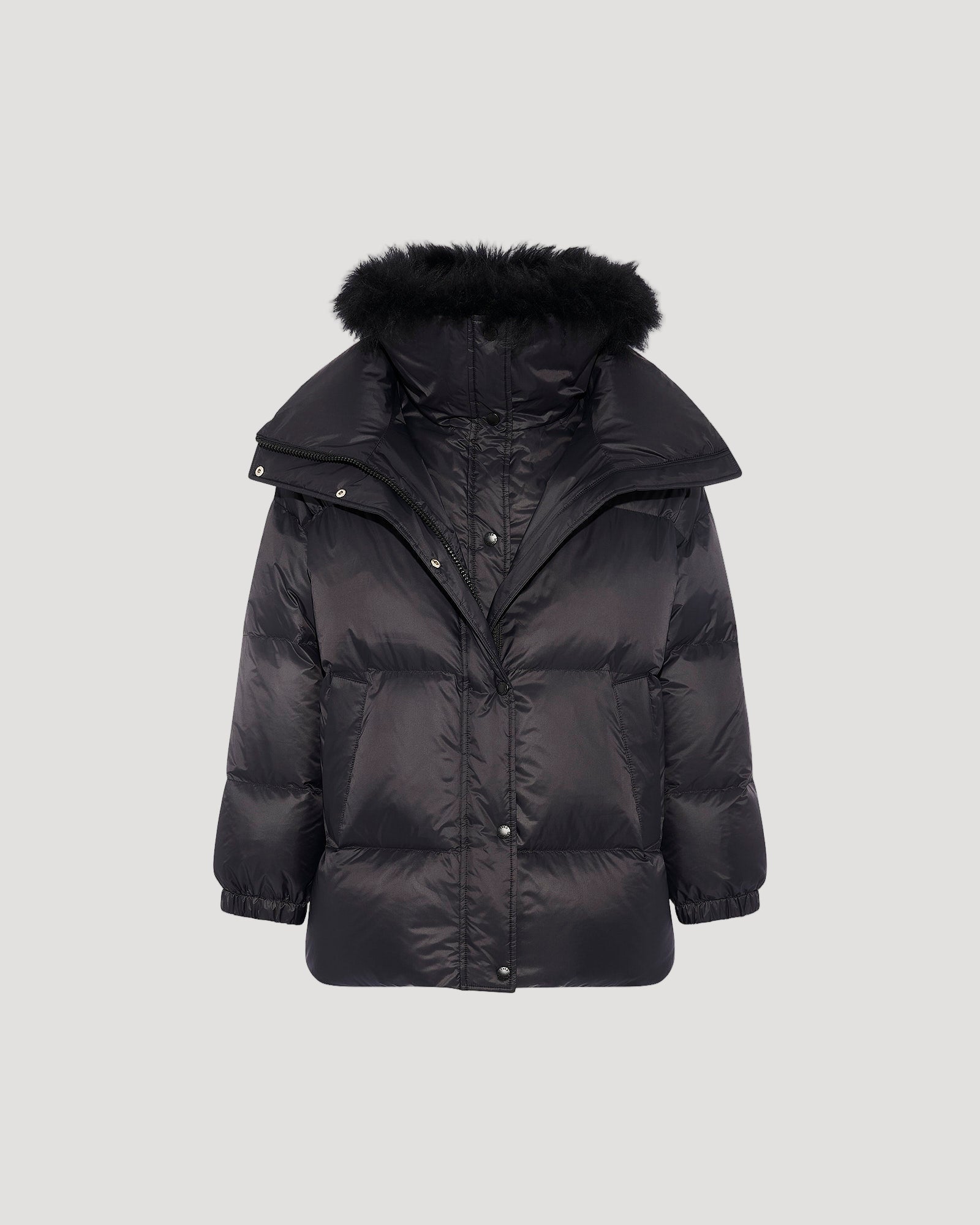 Down jacket with fluffy lambswool trim - Black - Yves Salomon