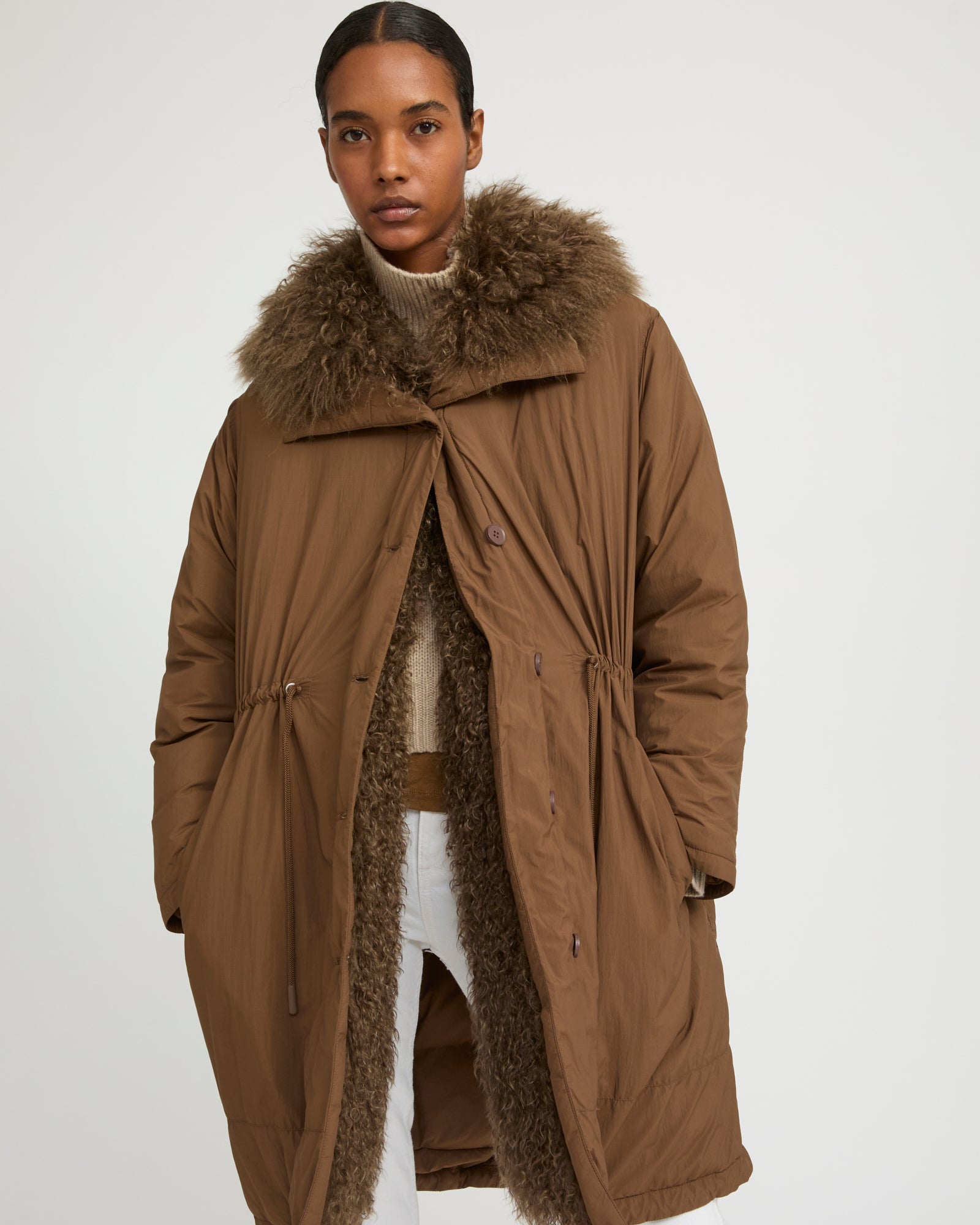 Parka doudoune ultra light garniture agneau frisé -Yves Salomon