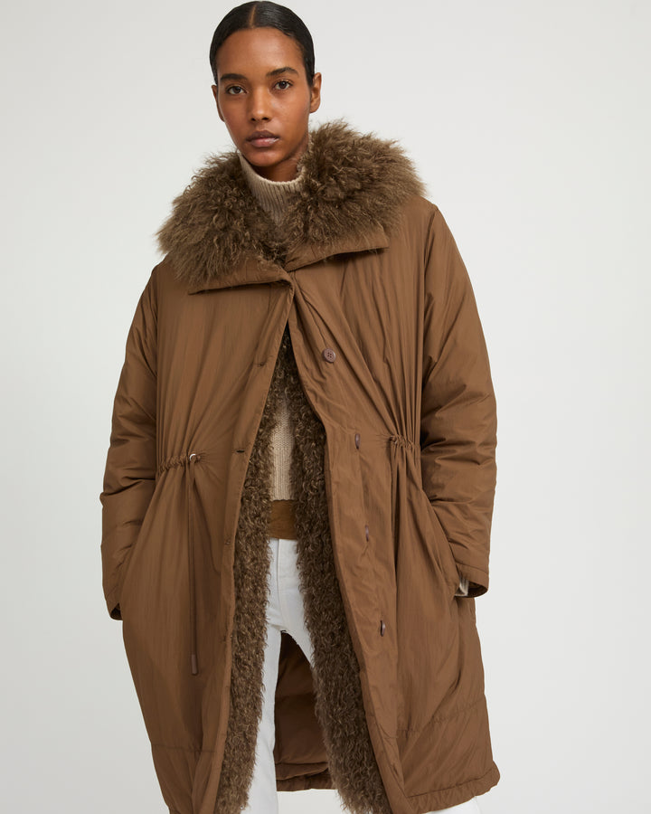 Parka doudoune ultra light garniture agneau frisé -Yves Salomon