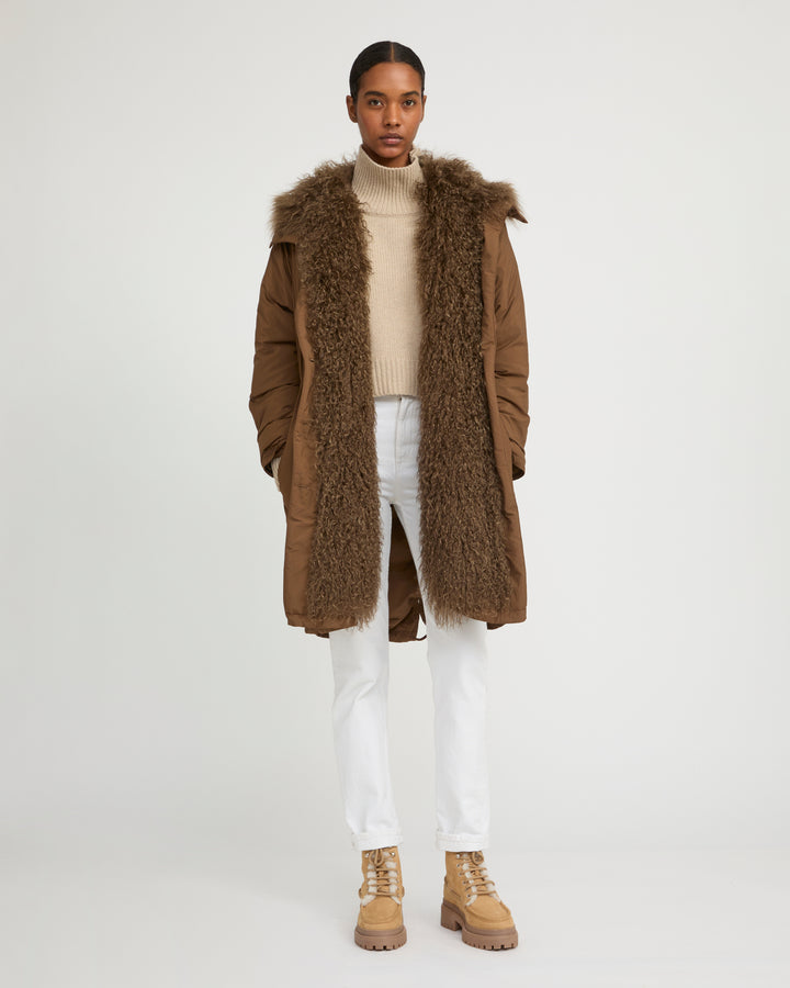 Parka doudoune ultra light garniture agneau frisé -Yves Salomon