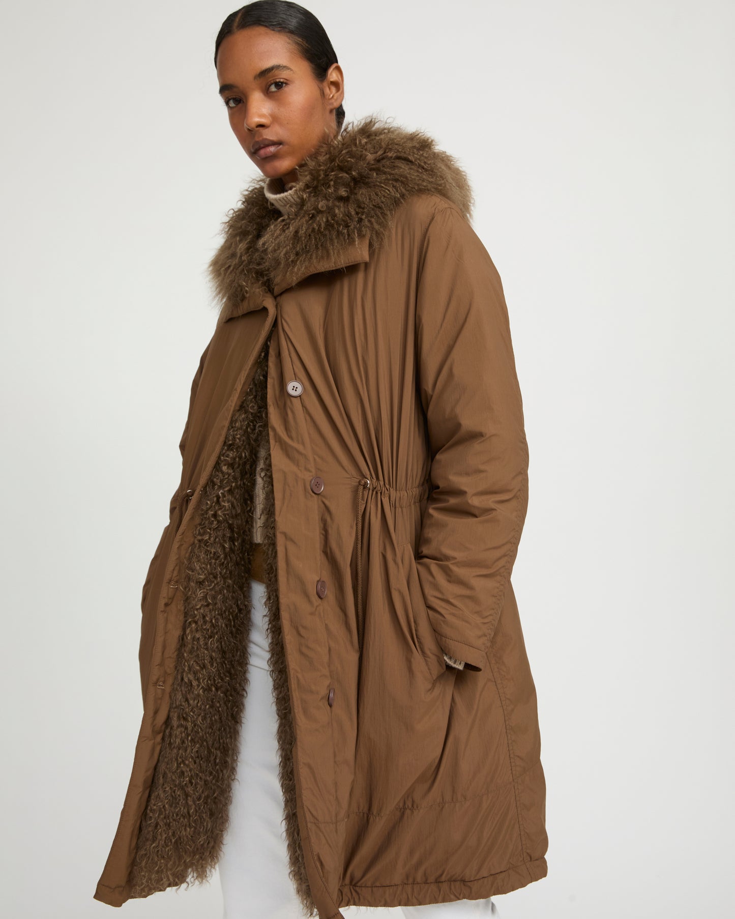 Parka doudoune ultra light garniture agneau frisé -Yves Salomon