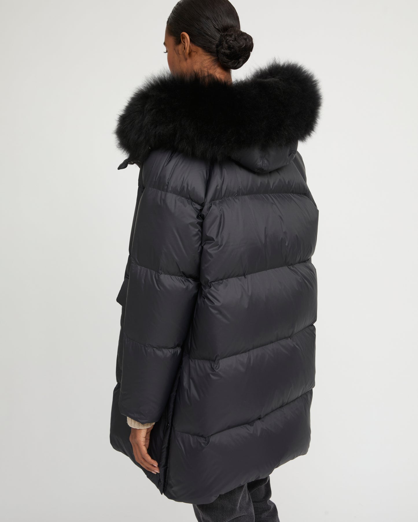 Doudoune longue manches raglan garniture agneau laine vaporeuse