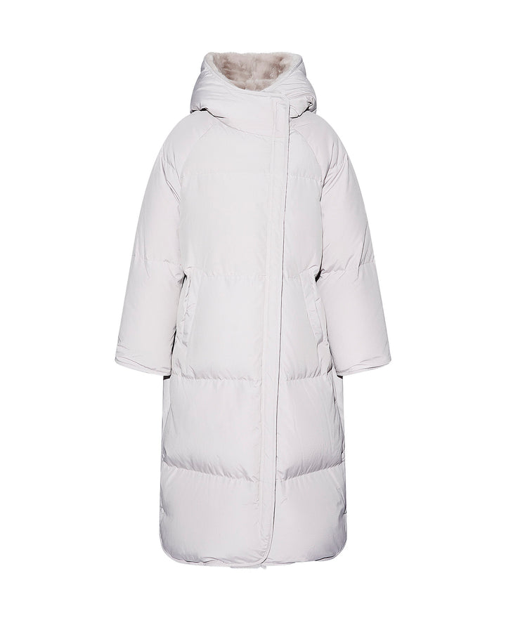 Long down jacket with Rex fur trim