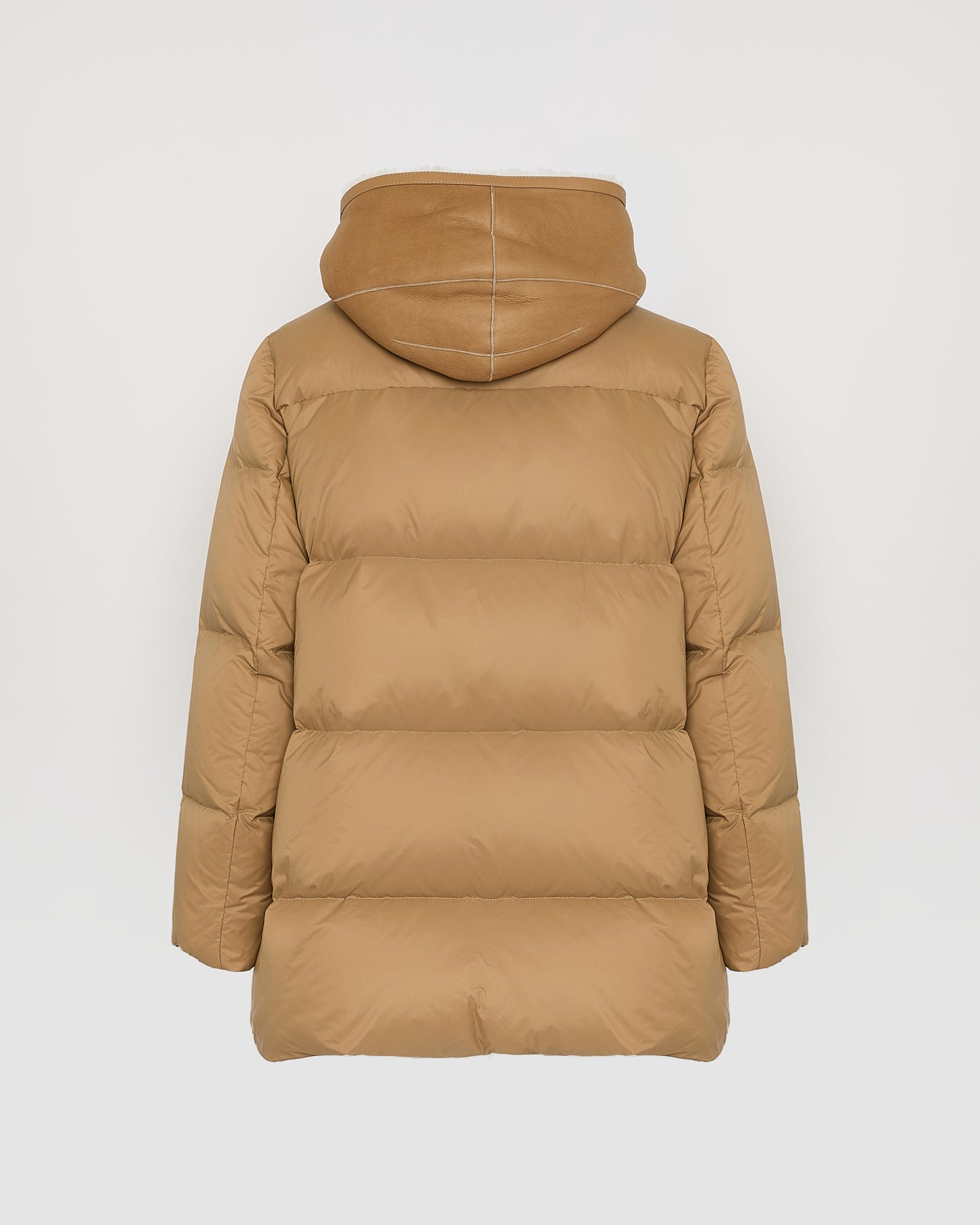Doudoune "A" line avec plastron en peau lainée d'agneau