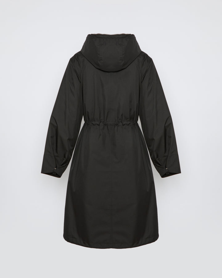 Long parka in technical fabric and mink