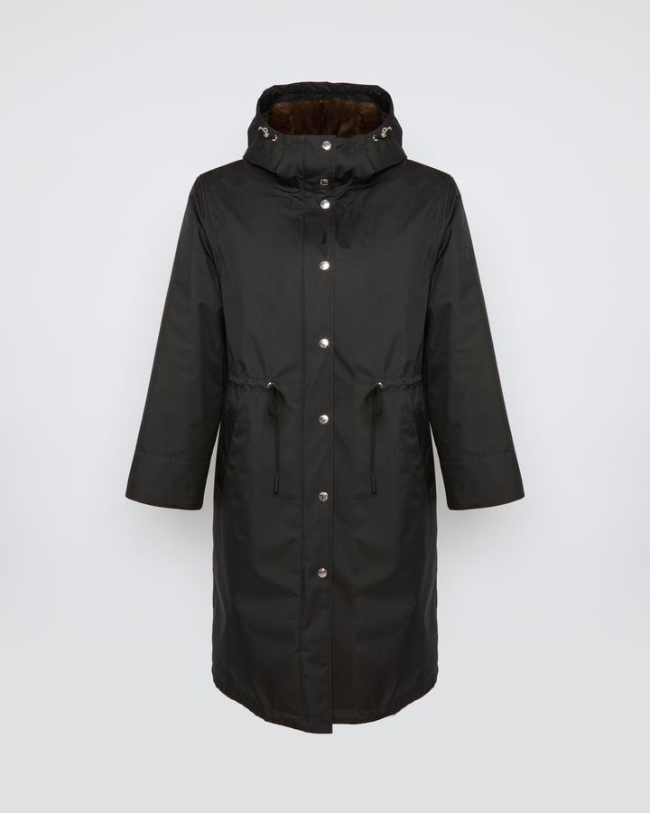 Long parka in technical fabric and mink