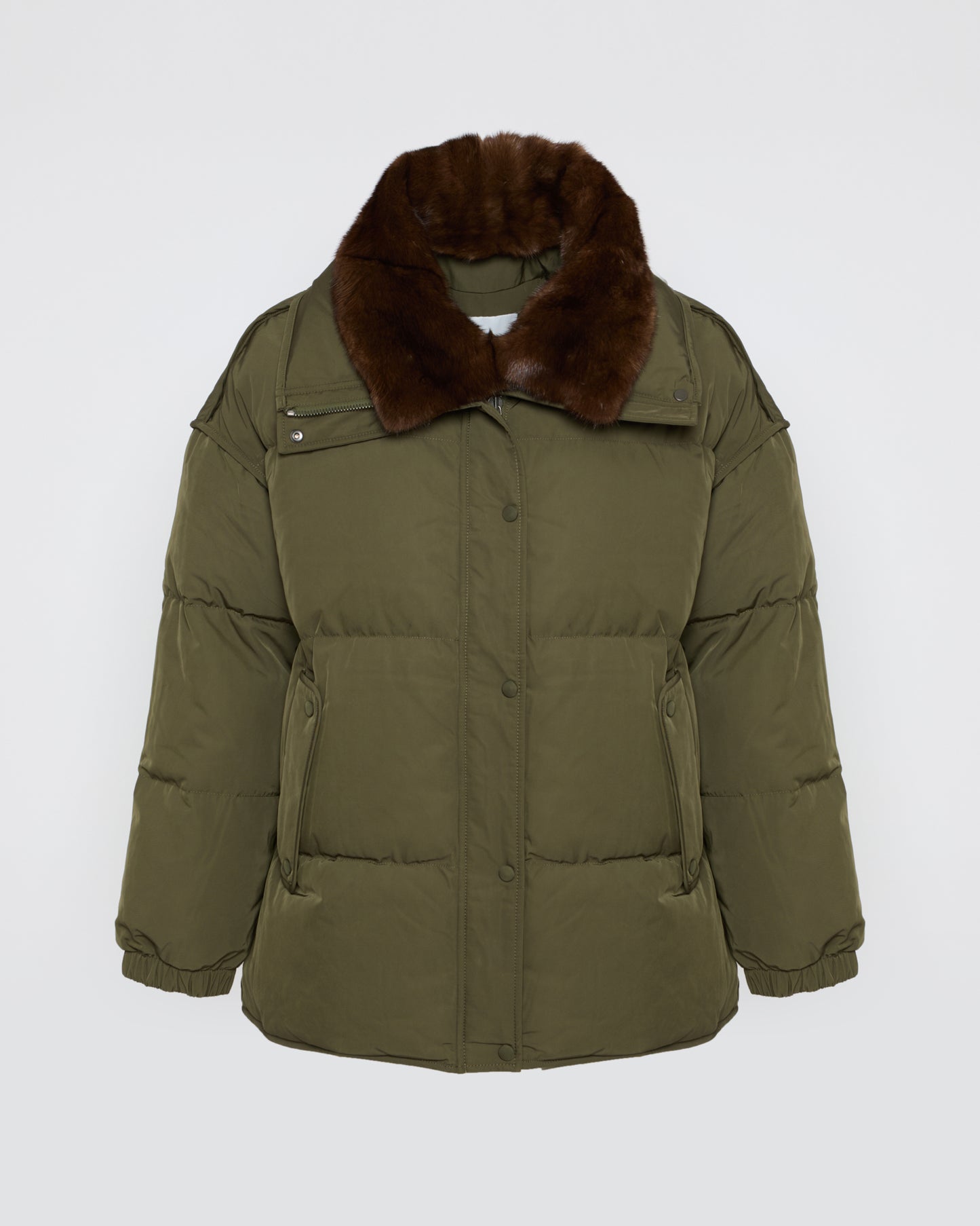 Mid-length down jacket with mink trimming