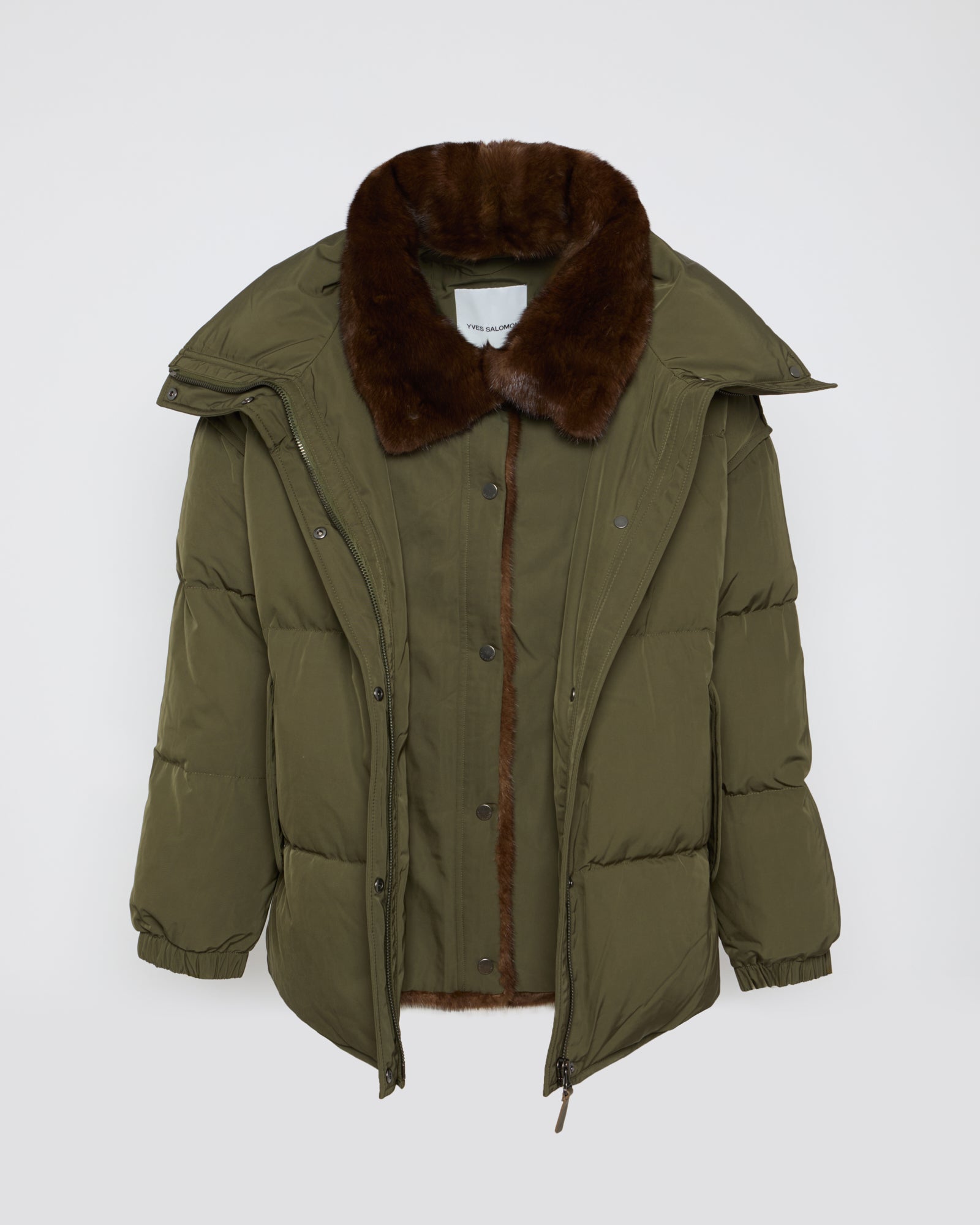 Winter sale -ミンクファー付きミドル丈ダウンジャケット - カーキ