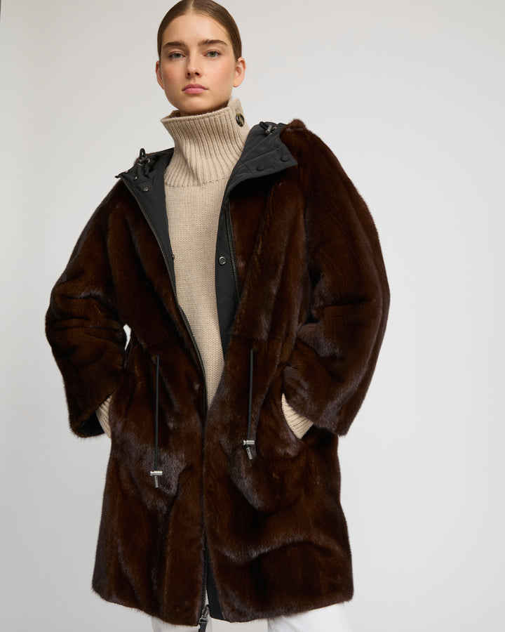 Parka réversible en tissu technique et vison -Yves Salomon