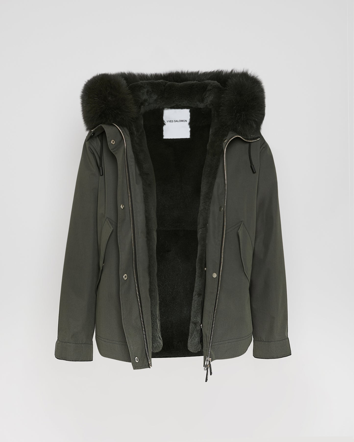 Parka courte en coton imperméable avec fourrure de renard et lapin