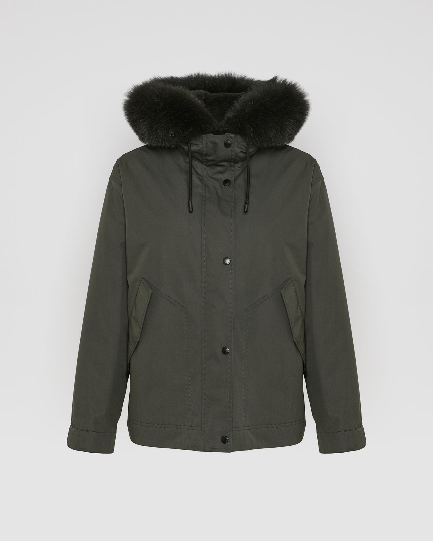 Parka courte en coton imperméable avec fourrure de renard et lapin