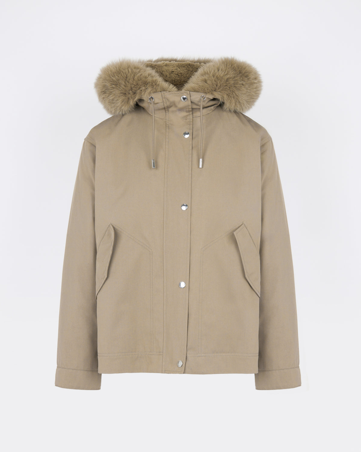 Parka courte en coton imperméable avec fourrure de renard et lapin - Yves Salomon - Nouvelle collection Automne Hiver
