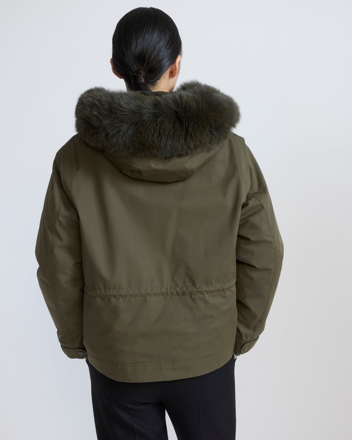 Short parka in cotton with fox and rabbit fur