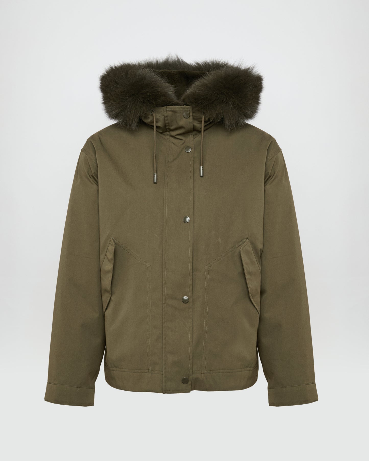 Parka courte en coton imperméable avec fourrure de renard et lapin