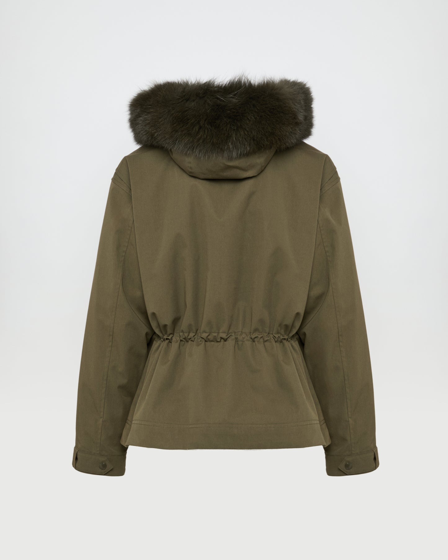 Parka courte en coton imperméable avec fourrure de renard et lapin