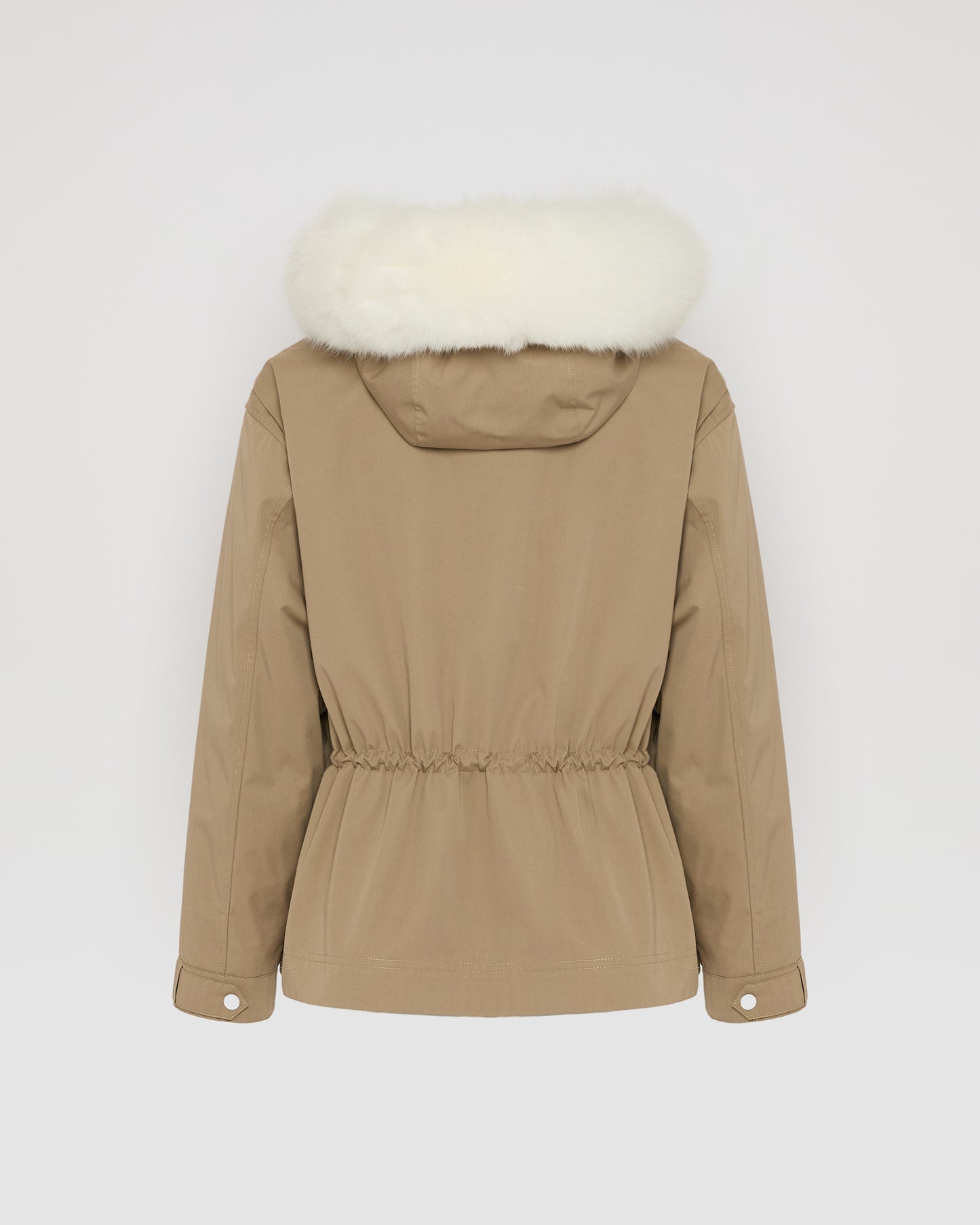 Parka courte en coton imperméable avec fourrure de renard et lapin