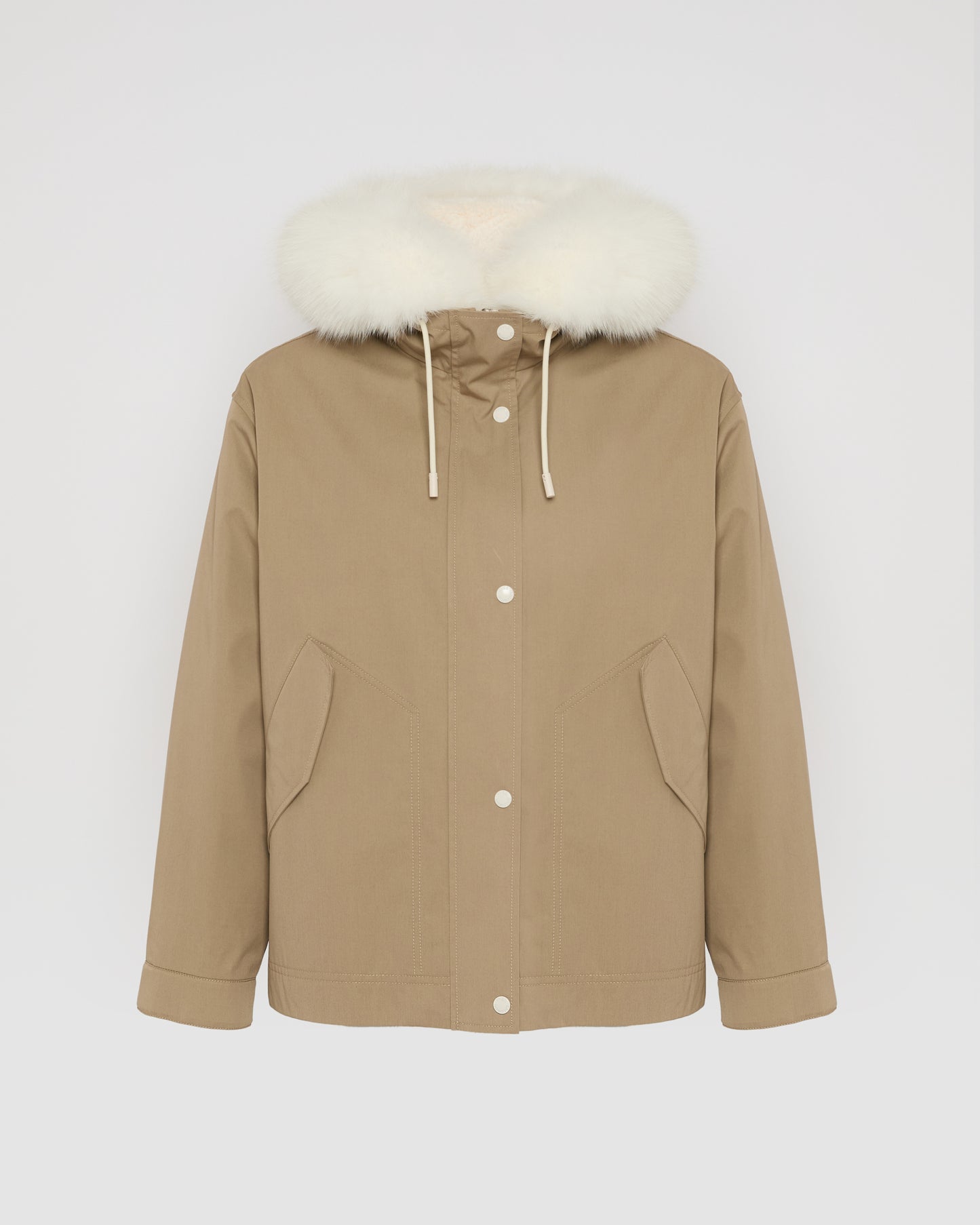 Parka courte en coton imperméable avec fourrure de renard et lapin