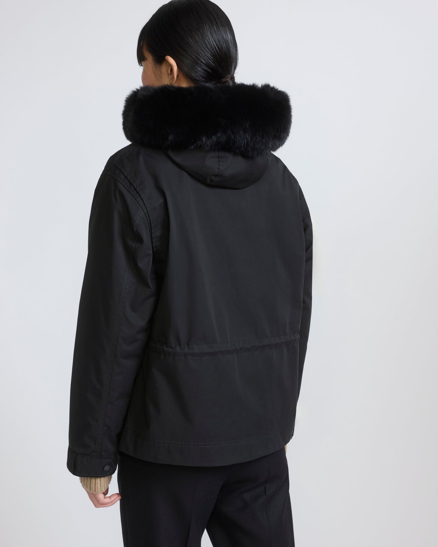 Short parka in cotton with fox and rabbit fur