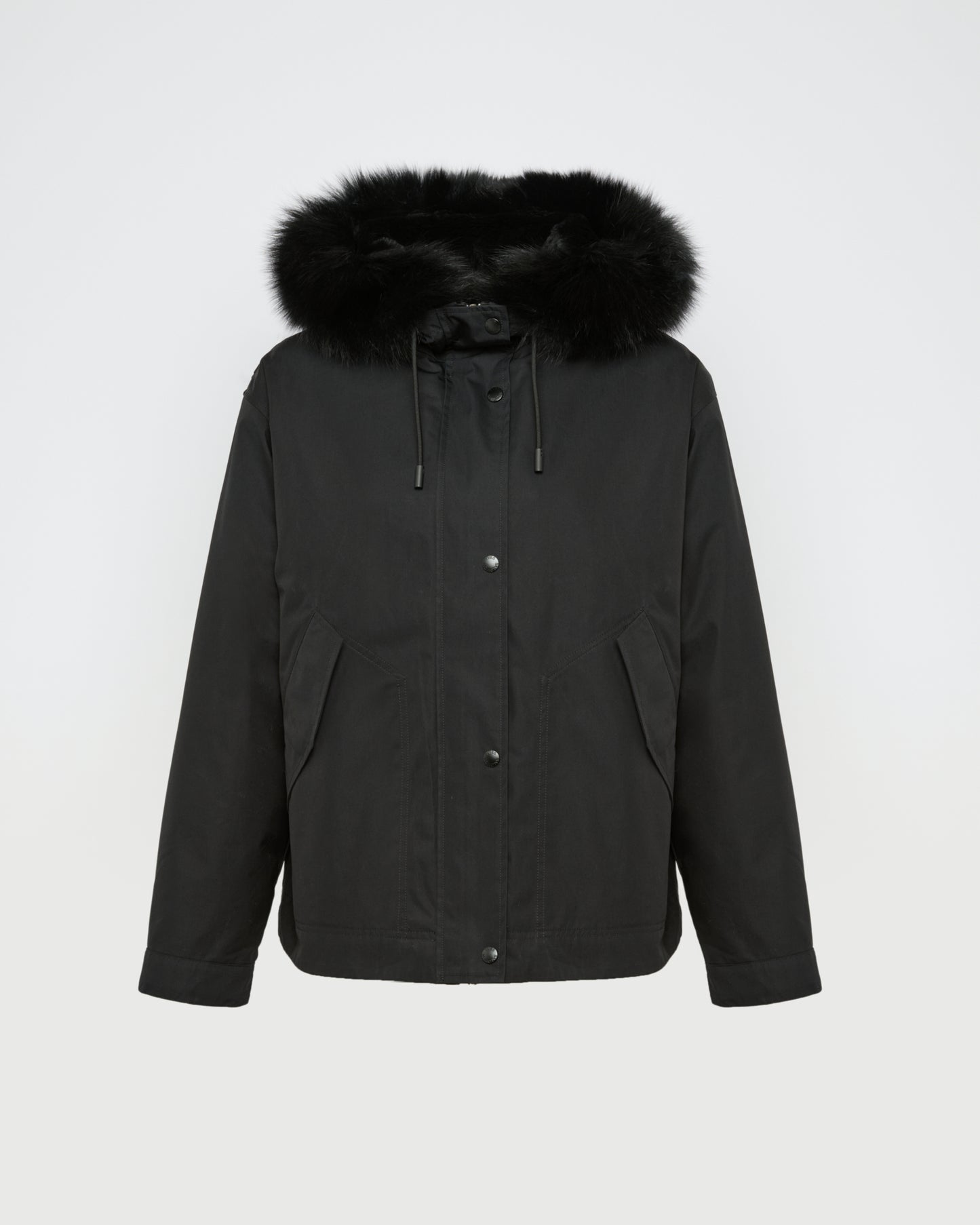 Parka courte en coton imperméable avec fourrure de renard et lapin