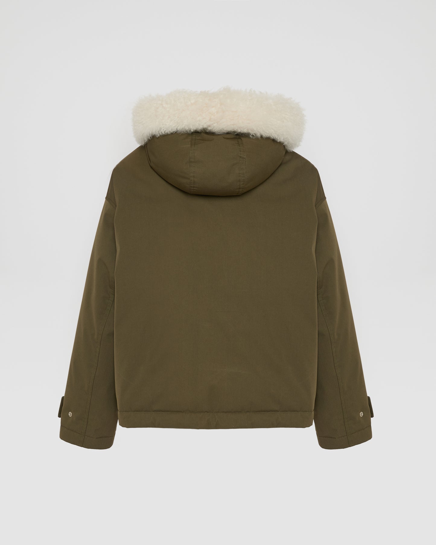 Short parka in cotton blend and lambskin shearling