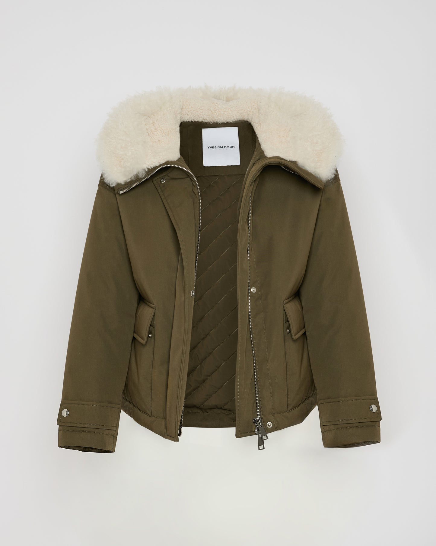 Short parka in cotton blend and lambskin shearling