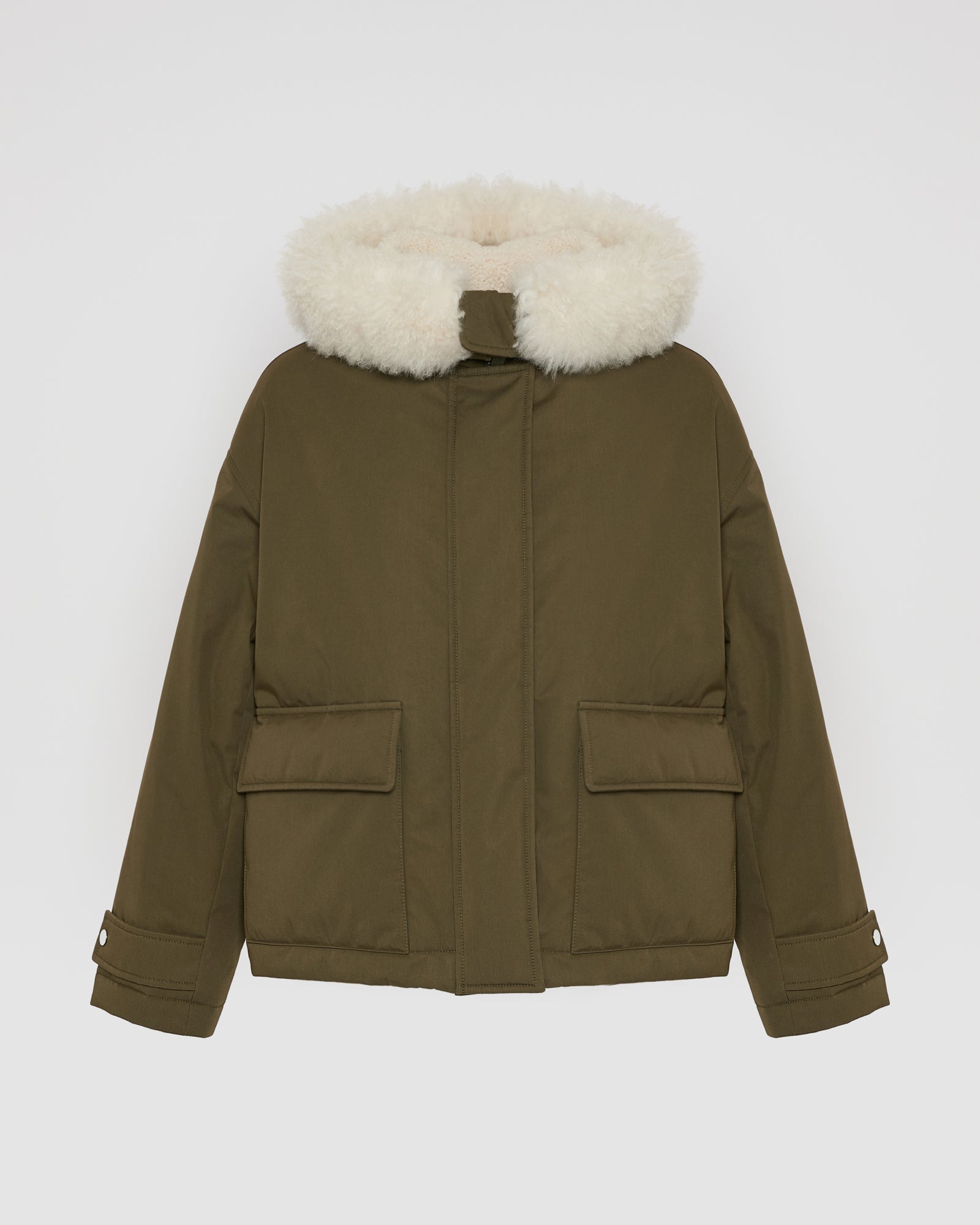 Parka courte en coton imperméable et peau lainée d'agneau -Yves Salomon