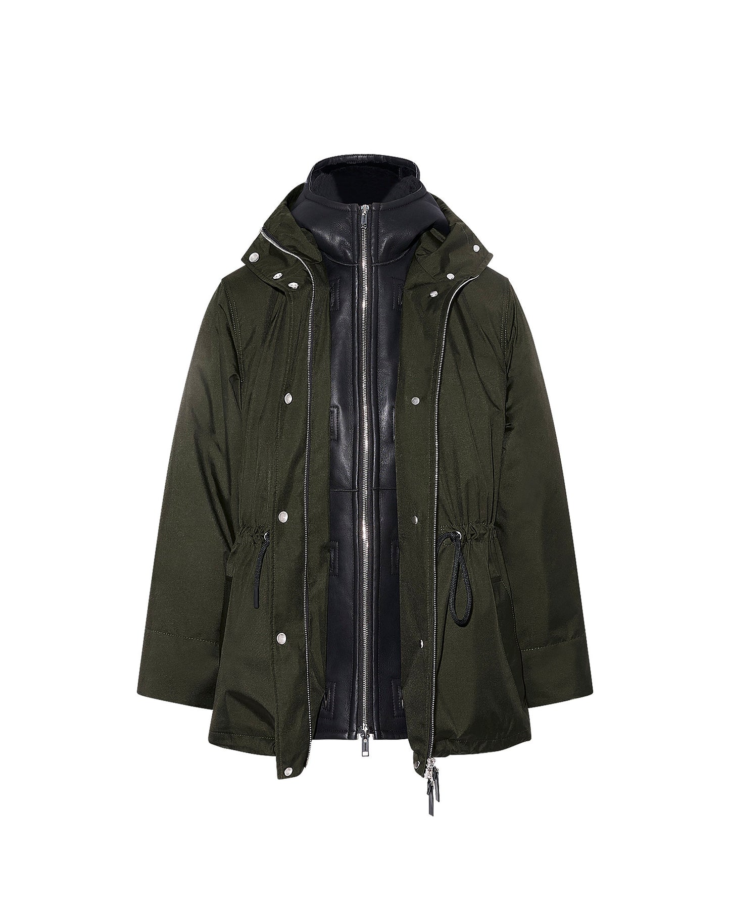 Parka en tissu technique et peau lainée