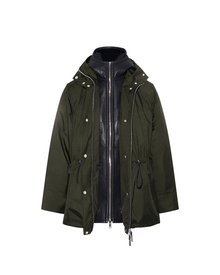 Technical fabric and shearling parka