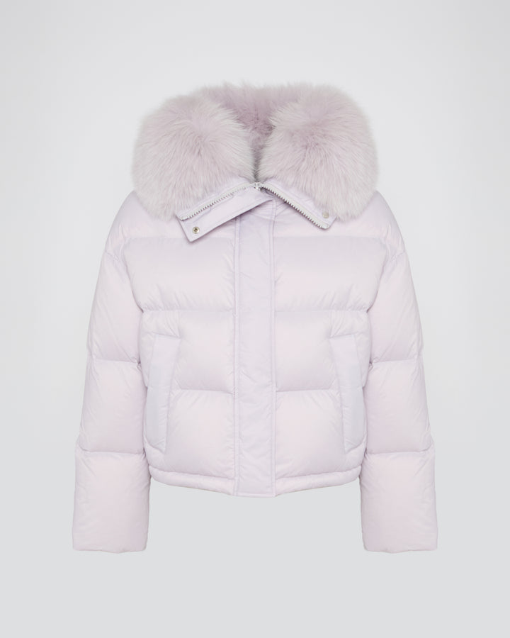Short down jacket with fox trim