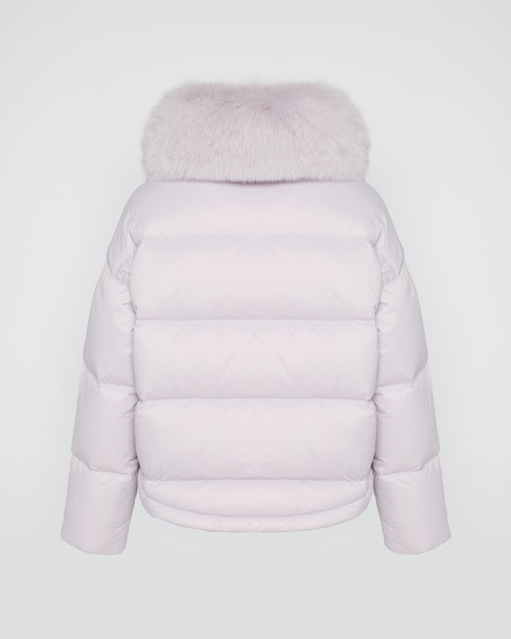 Short down jacket with fox trim