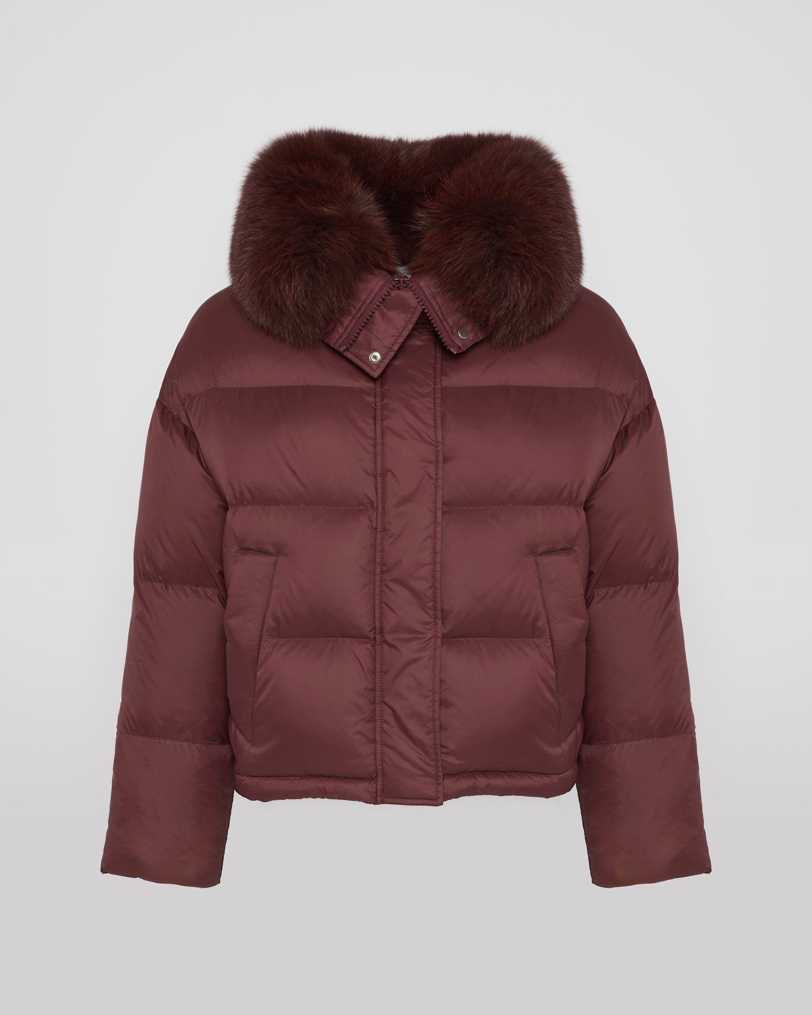 Short down jacket with fox trim - Burgundy - Yves Salomon