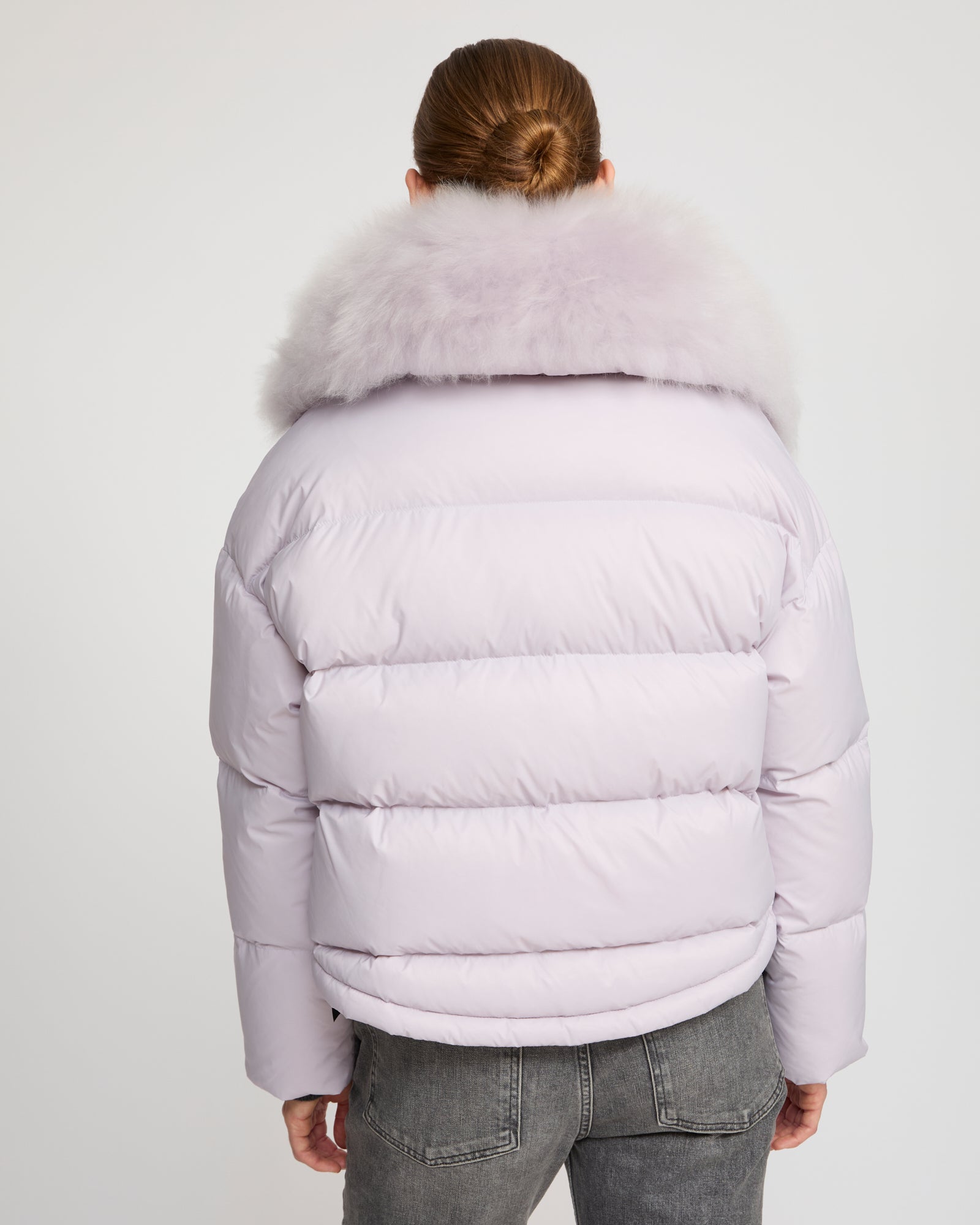Down jacket with fluffy lambswool trim - Purple - Yves Salomon