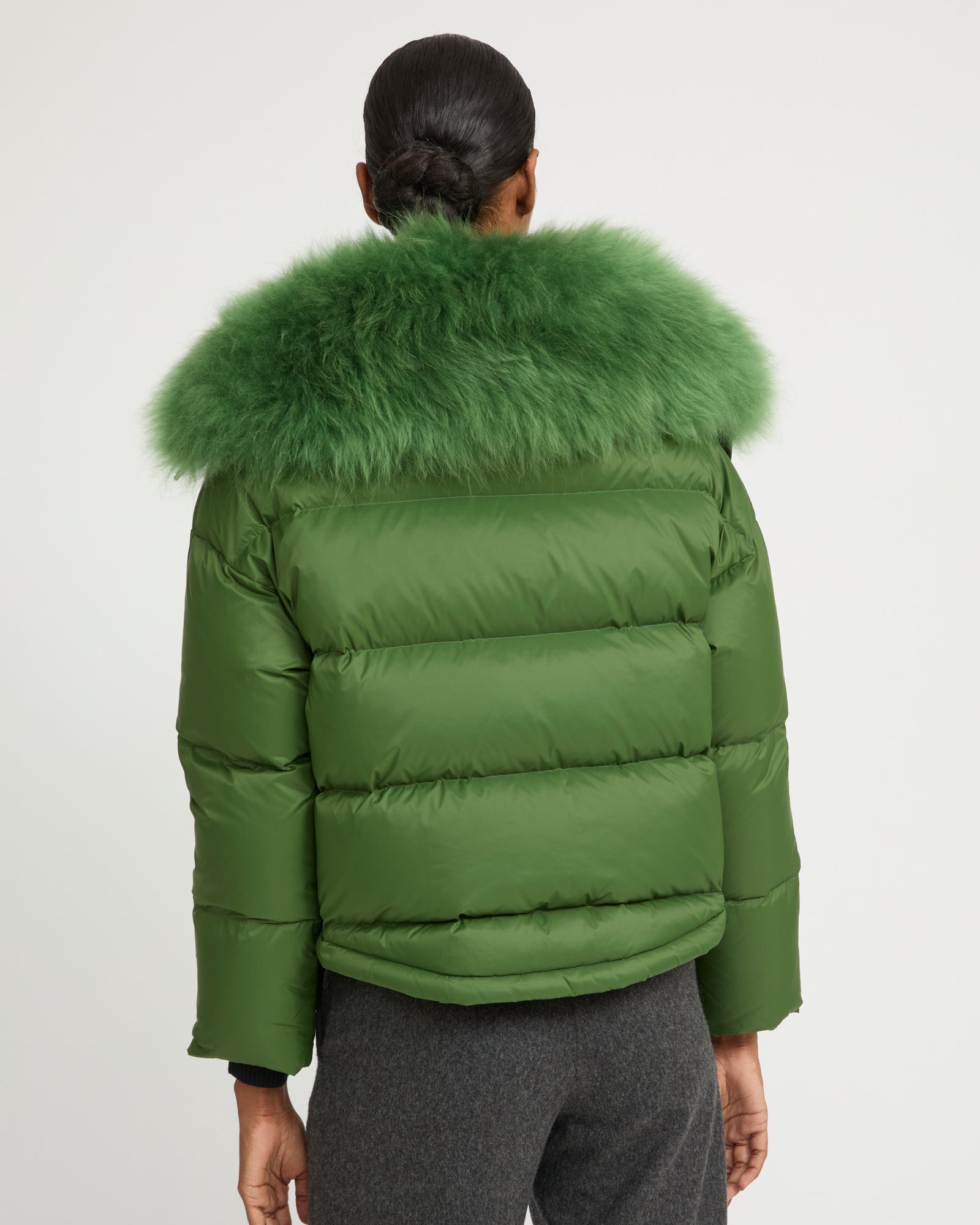 Winter sale -Down jacket with fluffy lambswool trim-green – Yves
