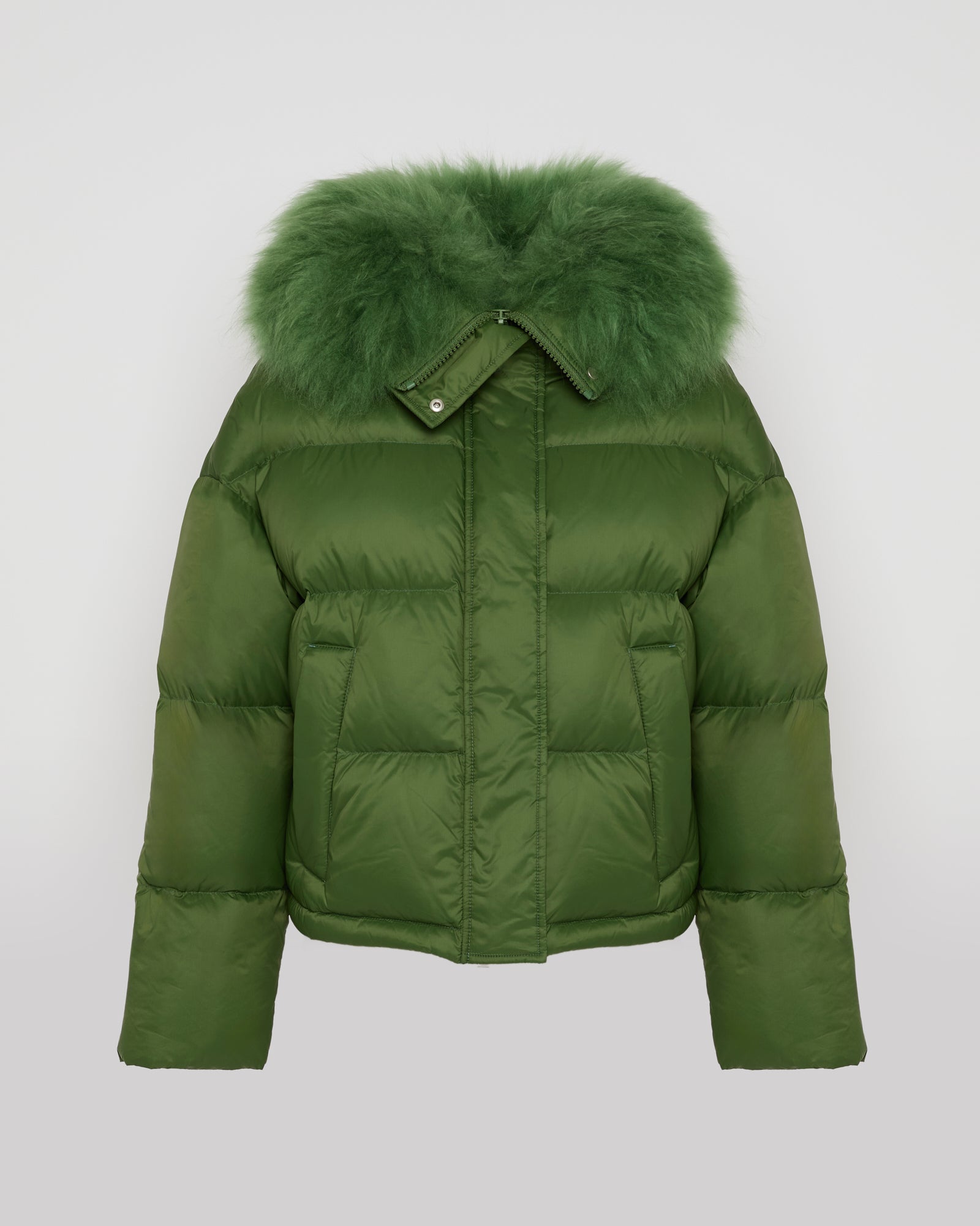 Winter sale -Down jacket with fluffy lambswool trim-green – Yves