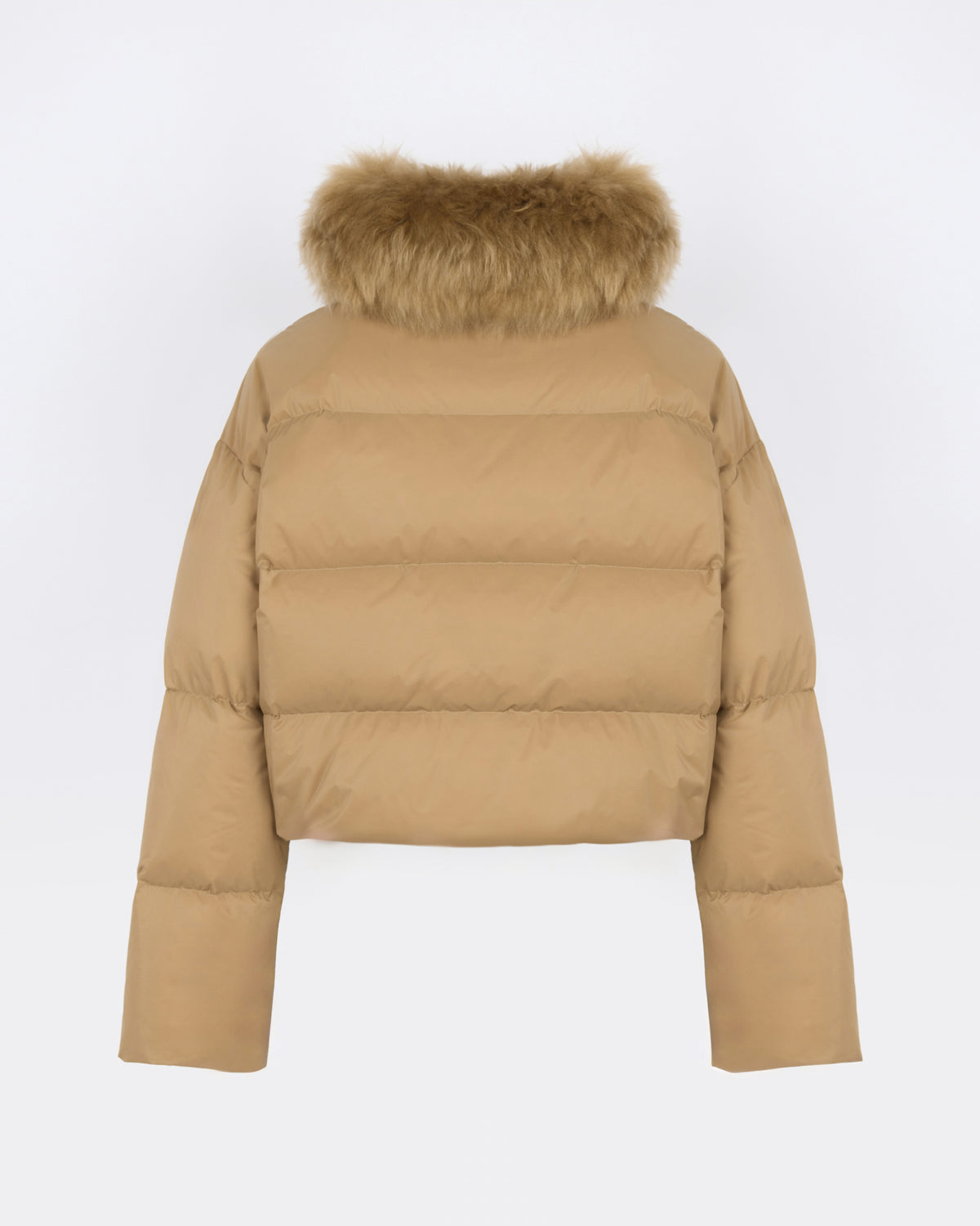 Doudoune courte en tissu technique imperméable avec col en agneau laine vaporeuse - Yves Salomon - Nouvelle collection Automne Hiver