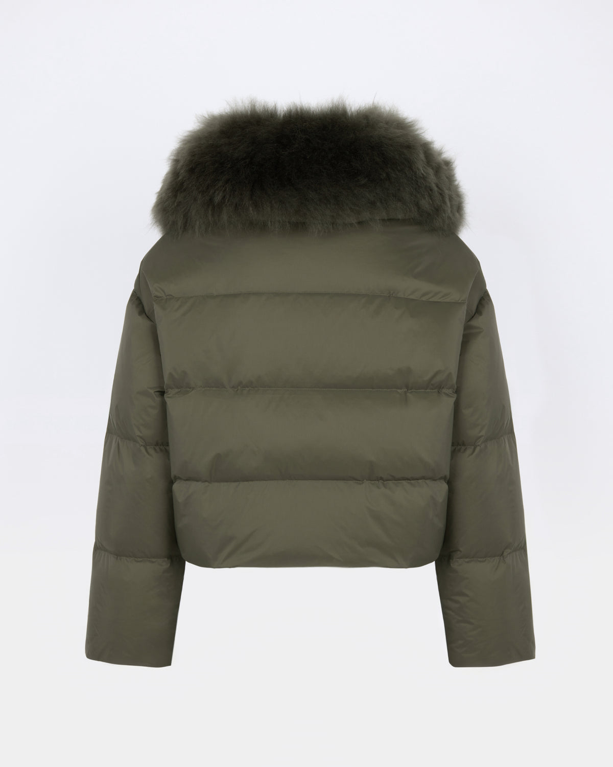 Doudoune courte en tissu technique imperméable avec col en agneau laine vaporeuse - Yves Salomon - Nouvelle collection Automne Hiver