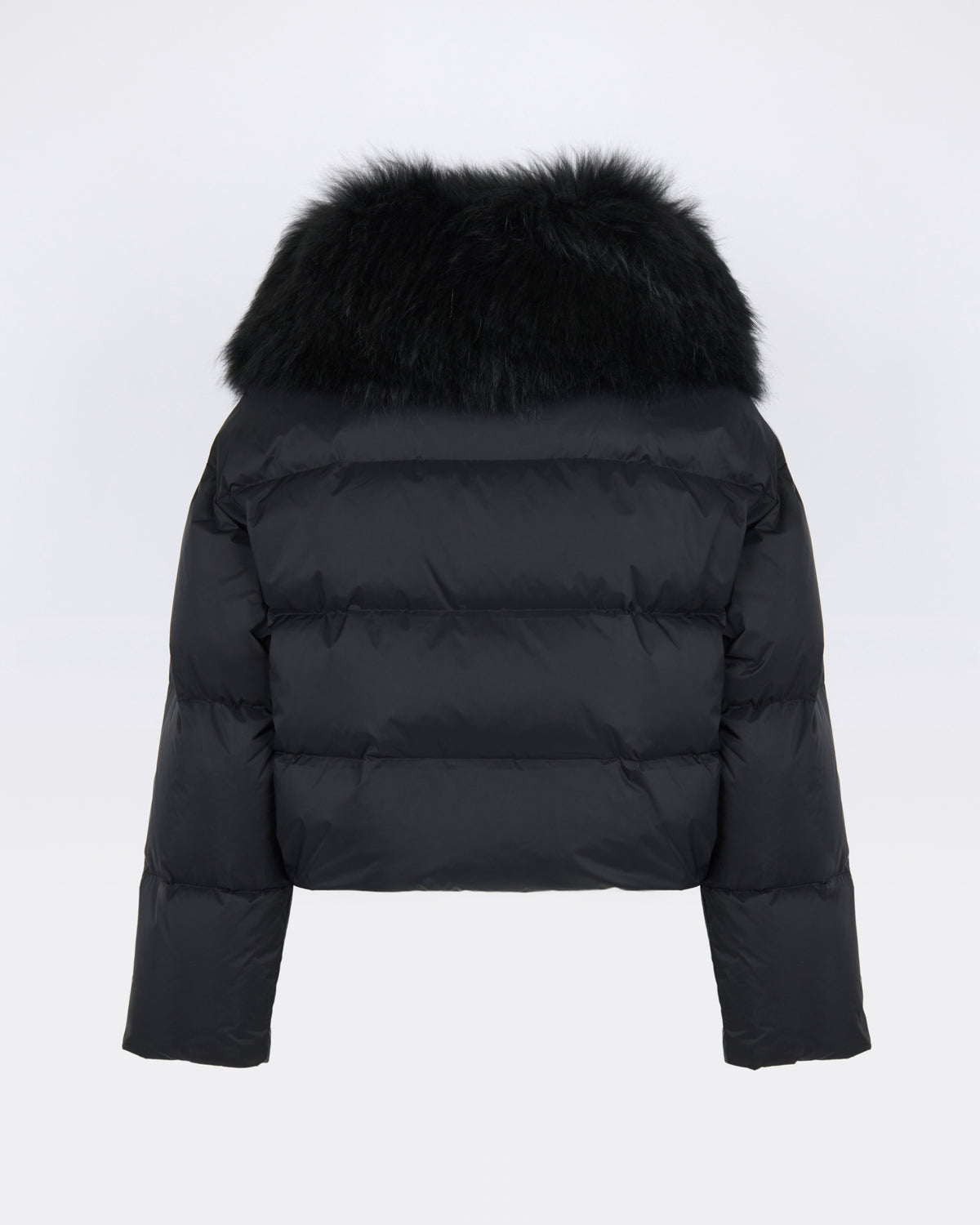 Doudoune courte en tissu technique imperméable avec col en agneau laine vaporeuse - Yves Salomon - Nouvelle collection Automne Hiver
