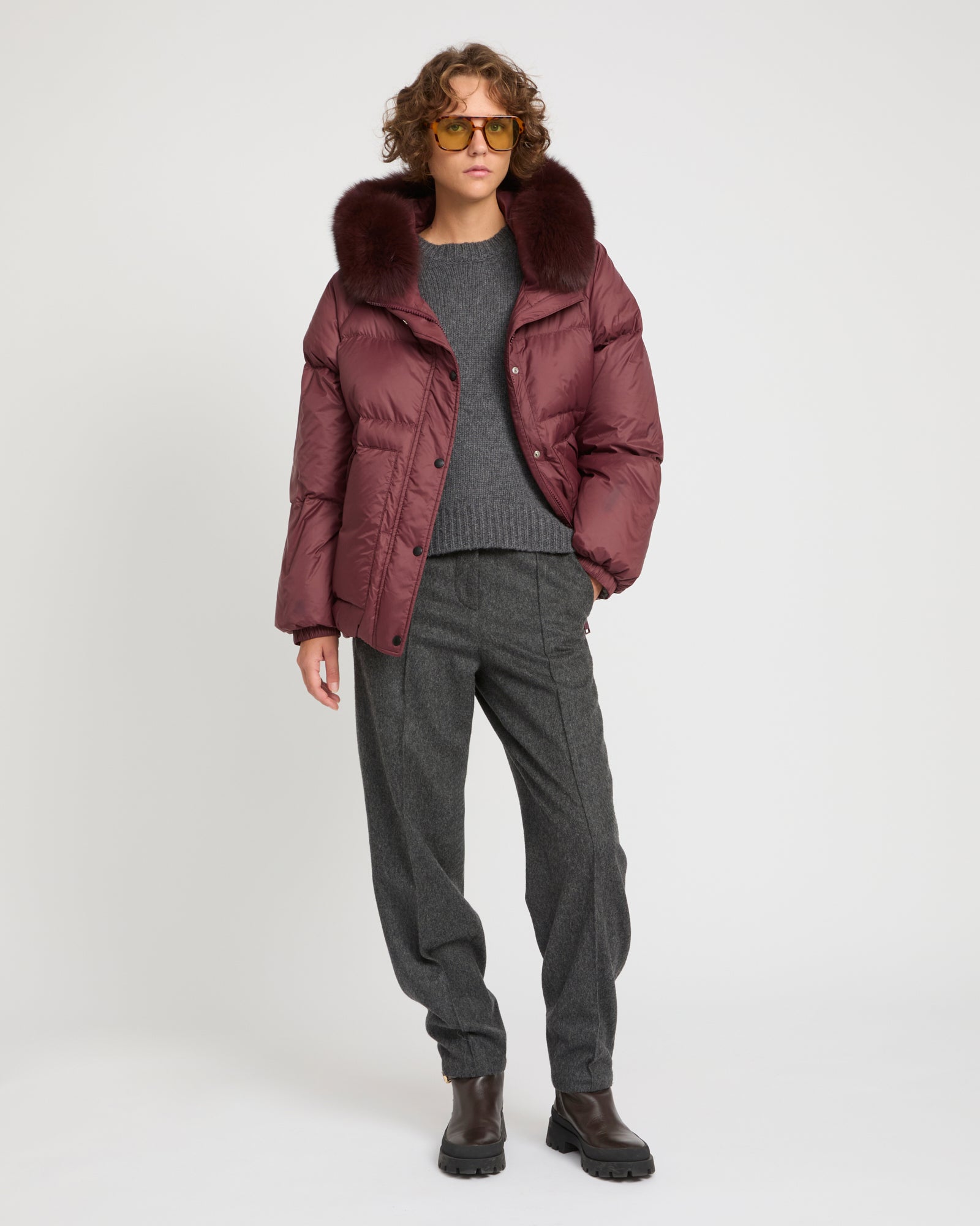 Down jacket with fox fur trim - Black - Yves Salomon