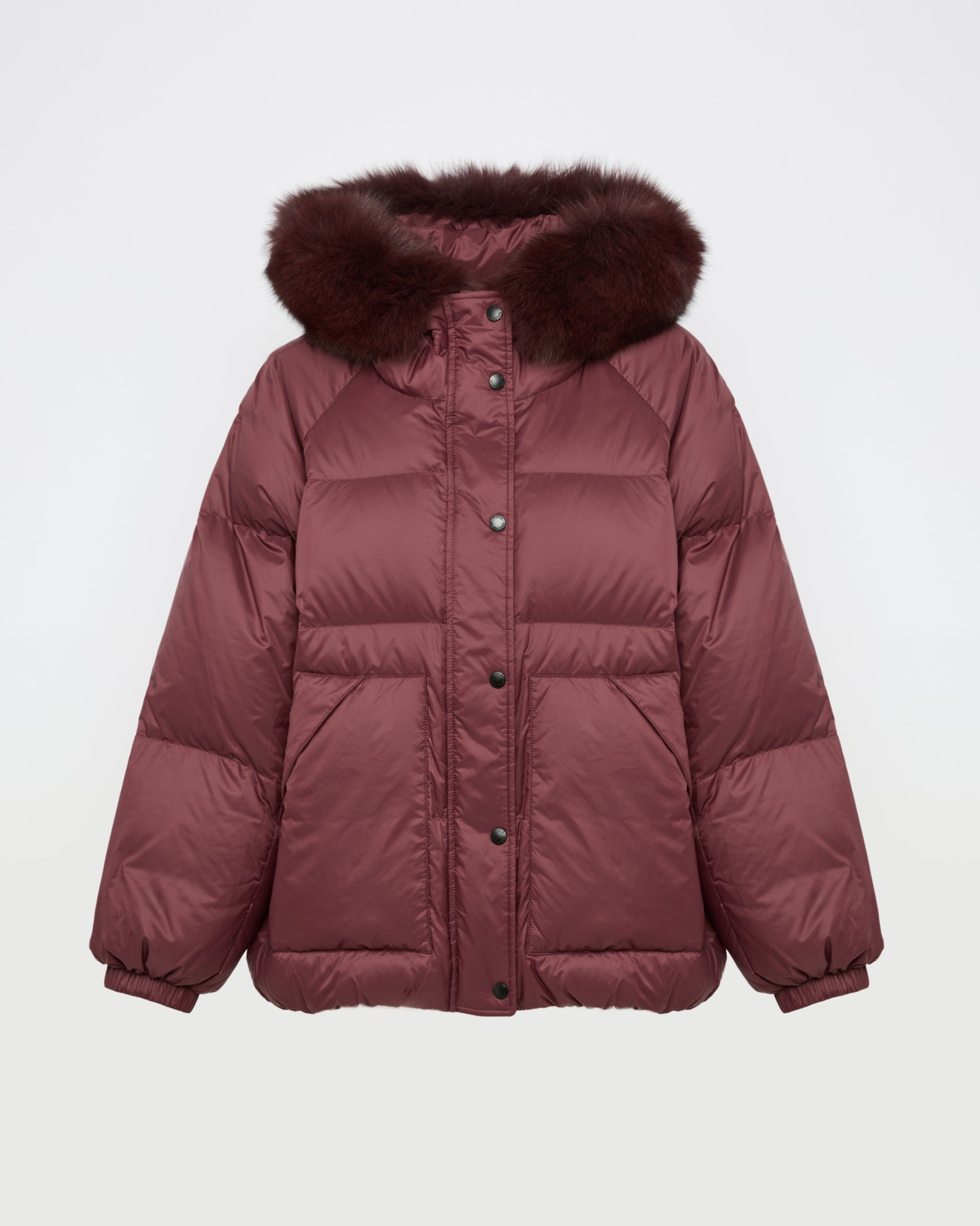 バーガンディ ファー付きダウンジャケット ウィンターセール - フォックスファー付きダウンジャケット