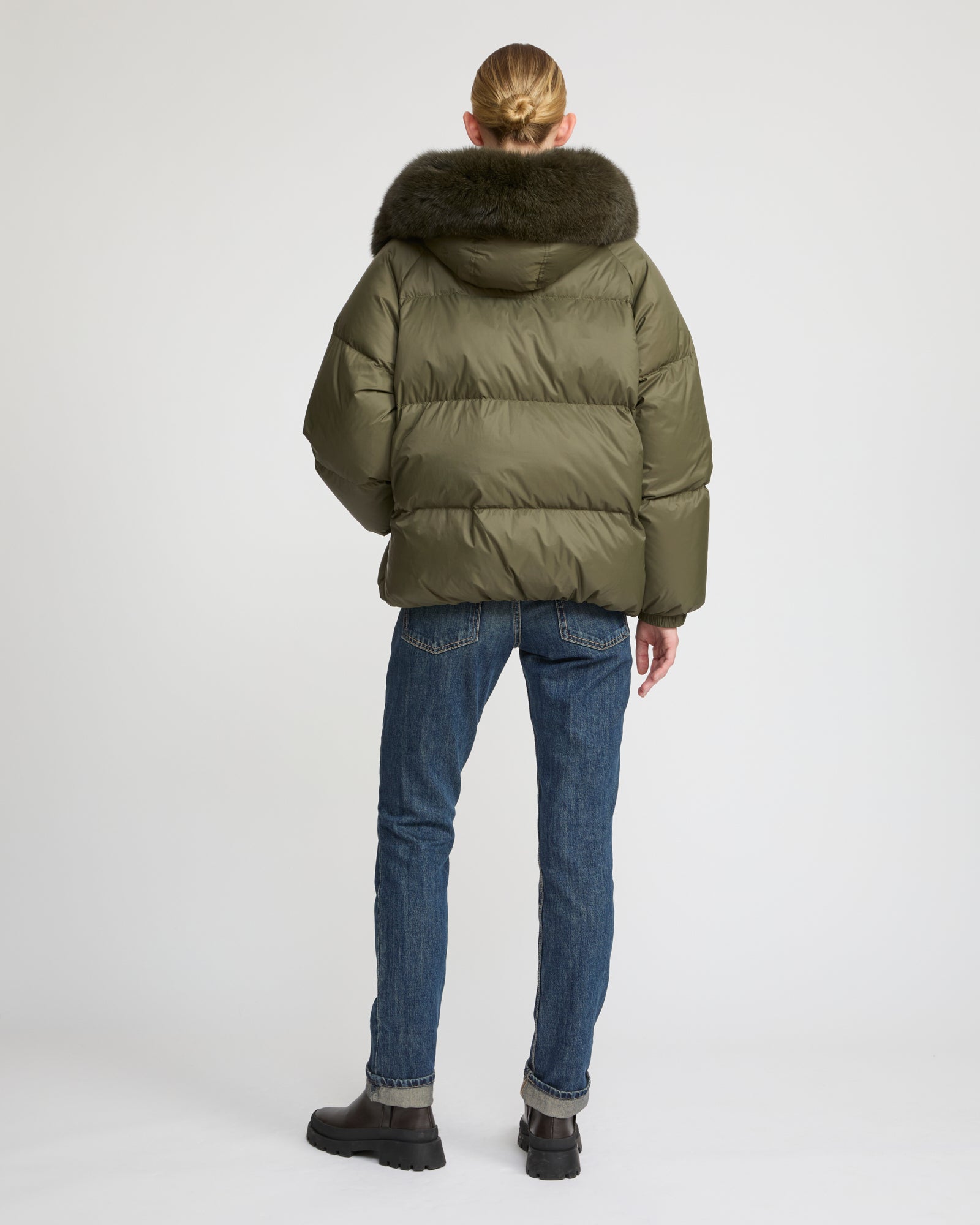 フォックスファートリム付きショートダウンジャケット-Khaki