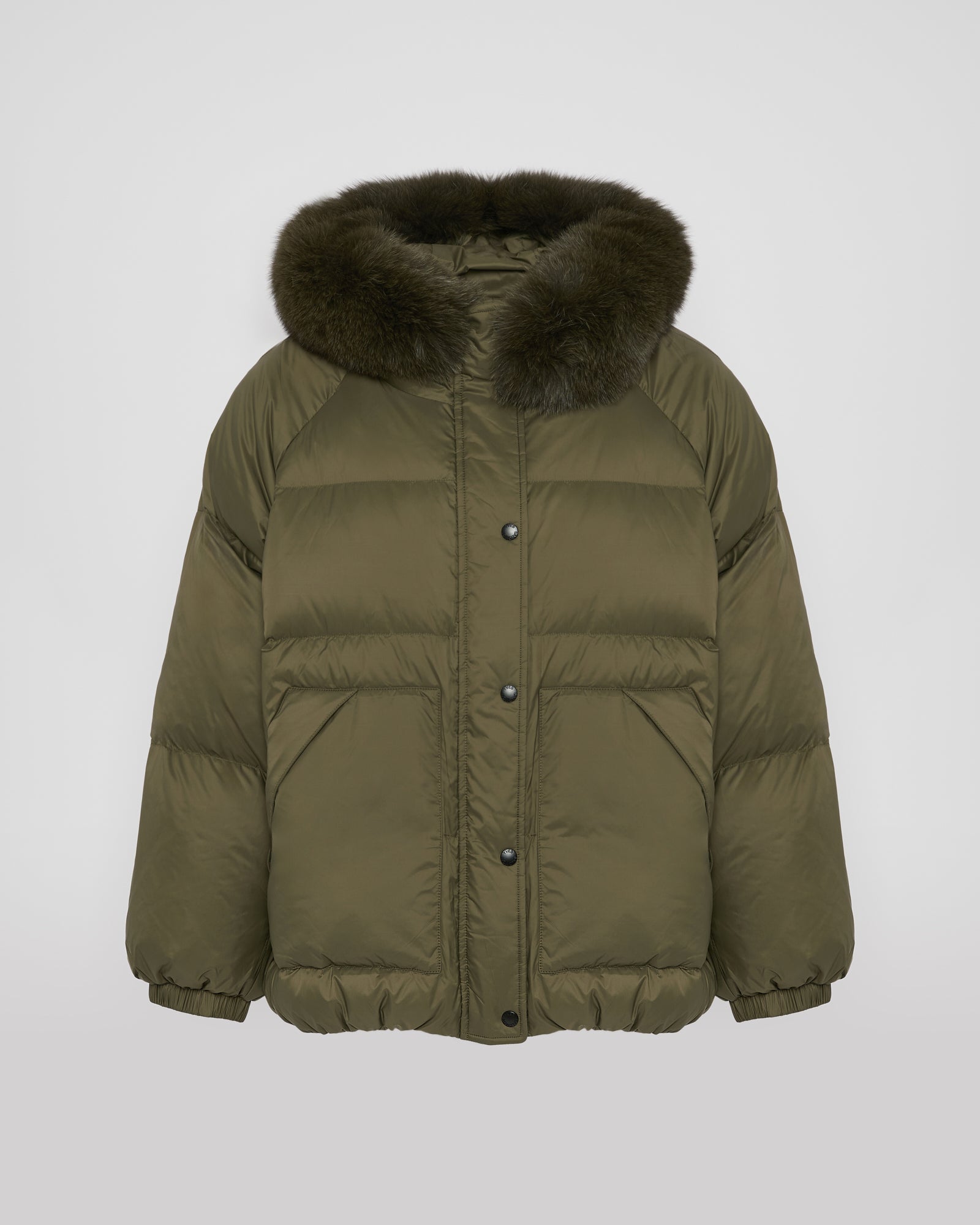 フォックスファートリム付きショートダウンジャケット-Khaki
